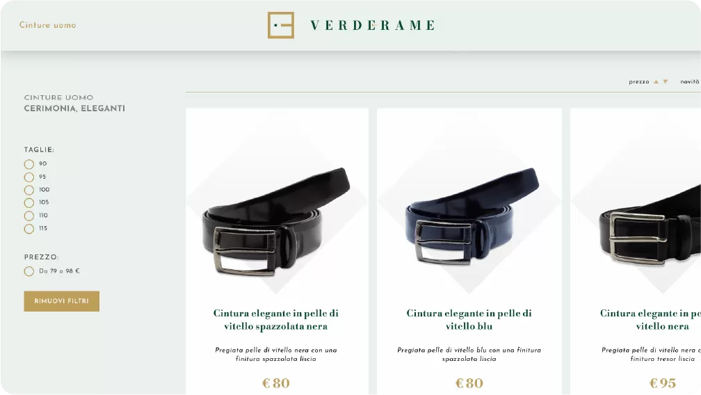 Nuovo sito ECOMMERCE cinture VERDE-RAME by IDlab