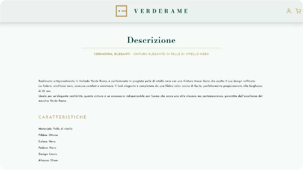 Nuovo sito ECOMMERCE cinture VERDE-RAME by IDlab